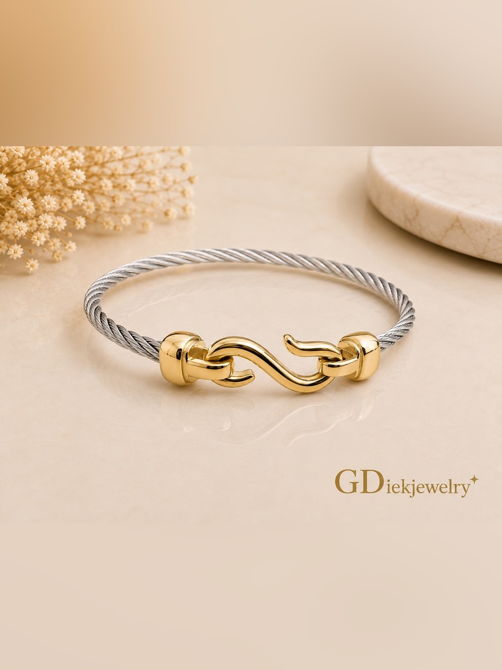 Stainless Steel Gold and Silver Cable Hook Bracelet